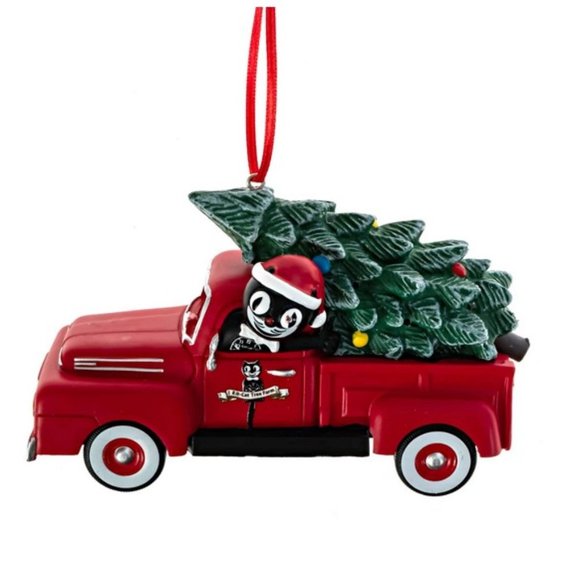 Kit-Cat Klock driving a red truck LIGHT UP Christmas Ornament